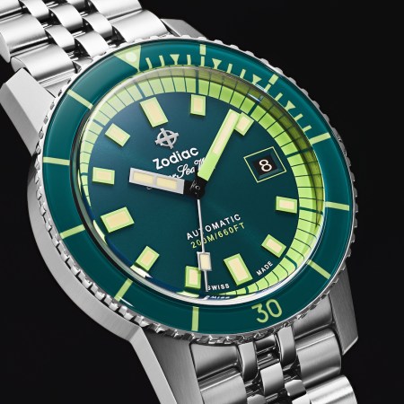 Zodiac’s Super Sea Wolf Compression "Sea Turtle," featuring a stainless steel bracelet