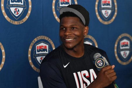 Anthony Edwards spoke to reporters in a Team USA press conference Sunday