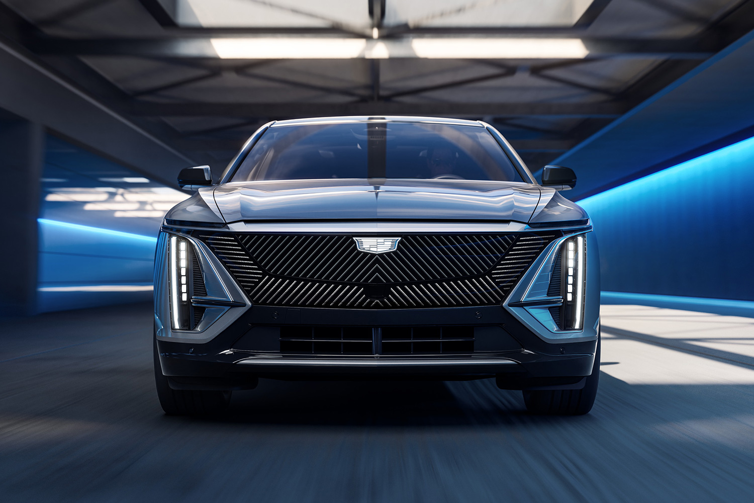 The front grille on the Cadillac Lyriq, the brand's first electric SUV