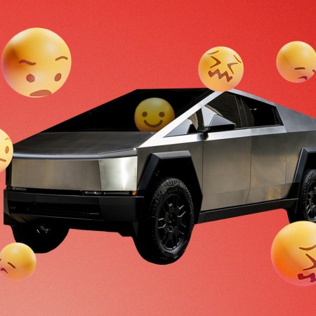 A Tesla Cybertruck surrounded by reaction emojis. What's with the hate?