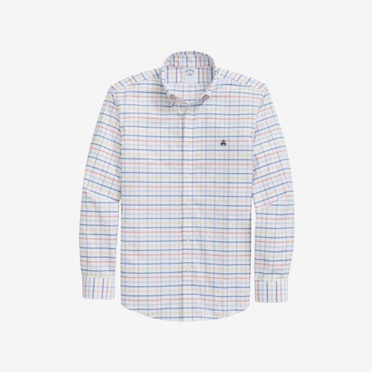 Stretch Cotton Non-Iron Oxford Polo Button Down Collar, Multi Windowpane Shirt