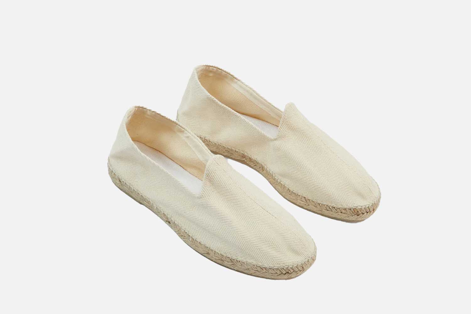 Drakeu0026amp;#8217;s Ecru Herringbone Cotton Espadrilles