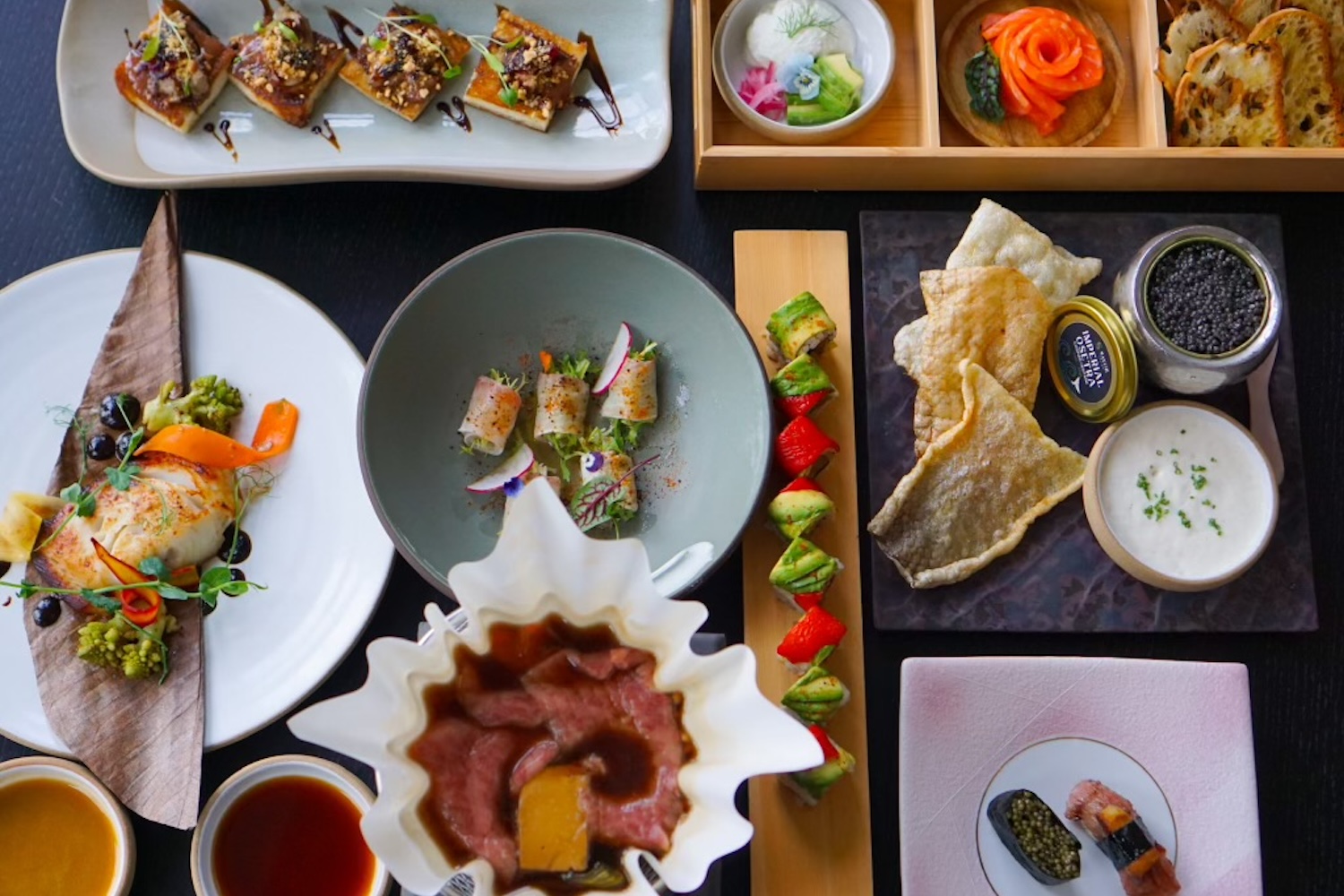 Assortments of plated sushi and other food from Katami