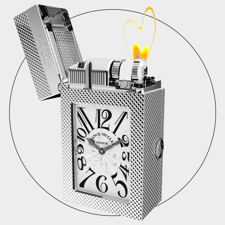 SIlver lighter with a white clock face