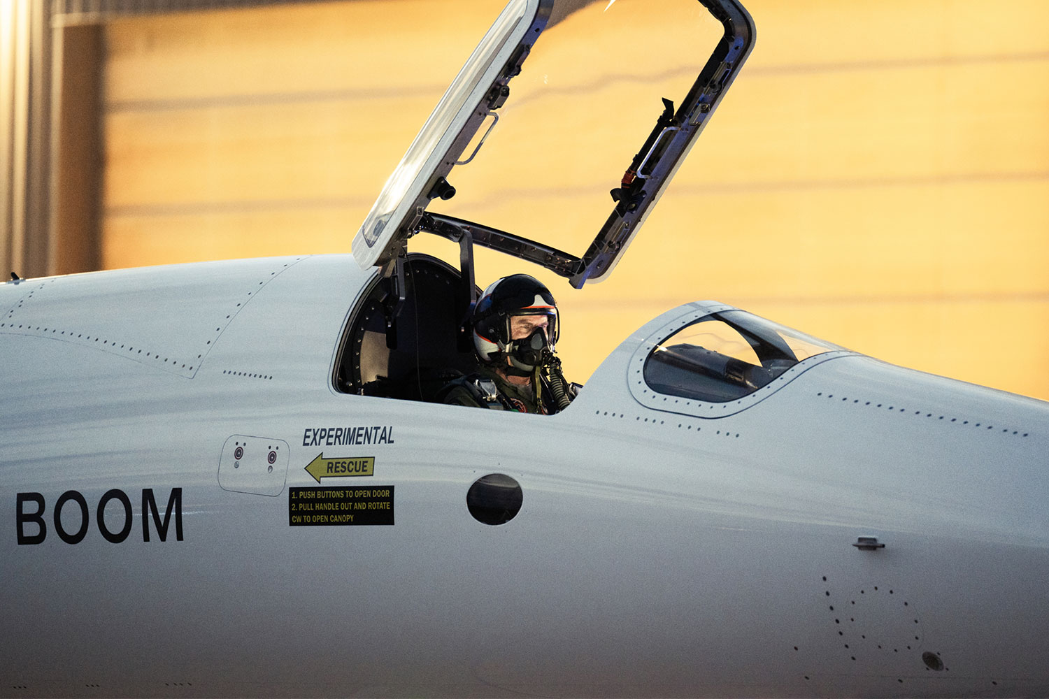 Chief Test Pilot Bill “Doc” Shoemaker in the Boom XB-1, a demonstrator supersonic aircraft which had its inaugural flight on March 22, 2024