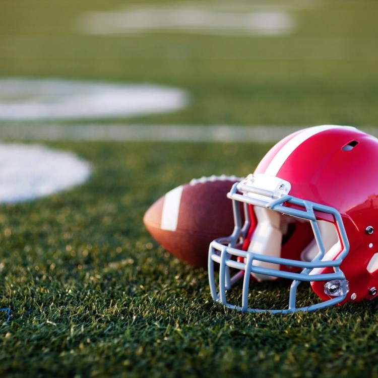 Football and football helmet