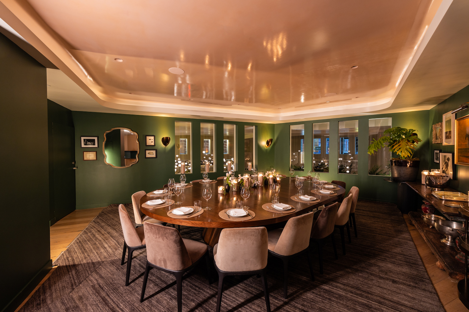 Funke's private dining room is a luxe, forest-green hangout and a celebrity-favorite