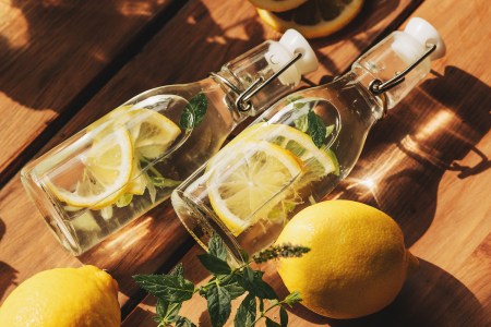 small bottles of lemonade in the sunlight