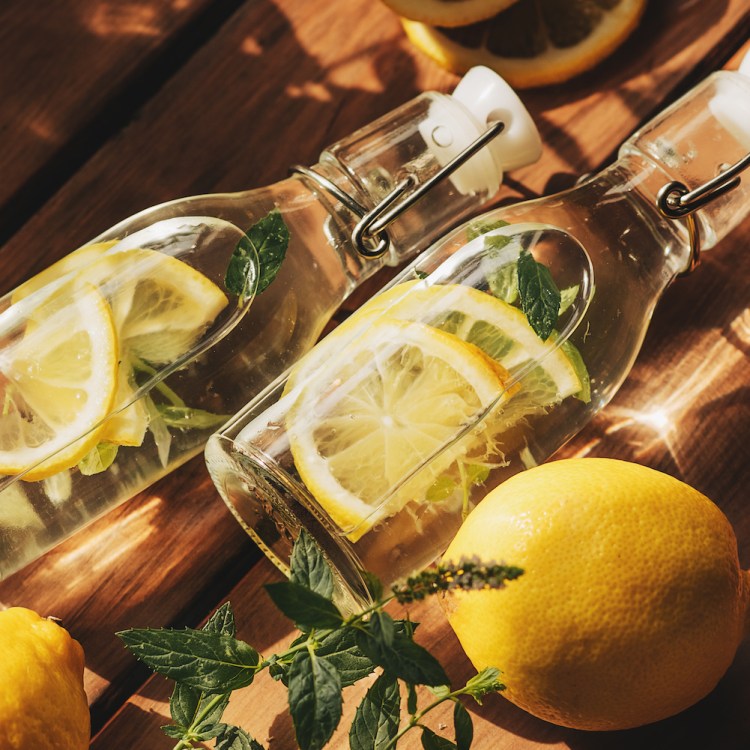 small bottles of lemonade in the sunlight