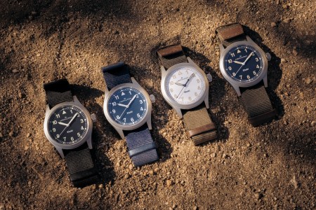 Hamilton Khaki Field Quartz in blue, black and light and dark brown