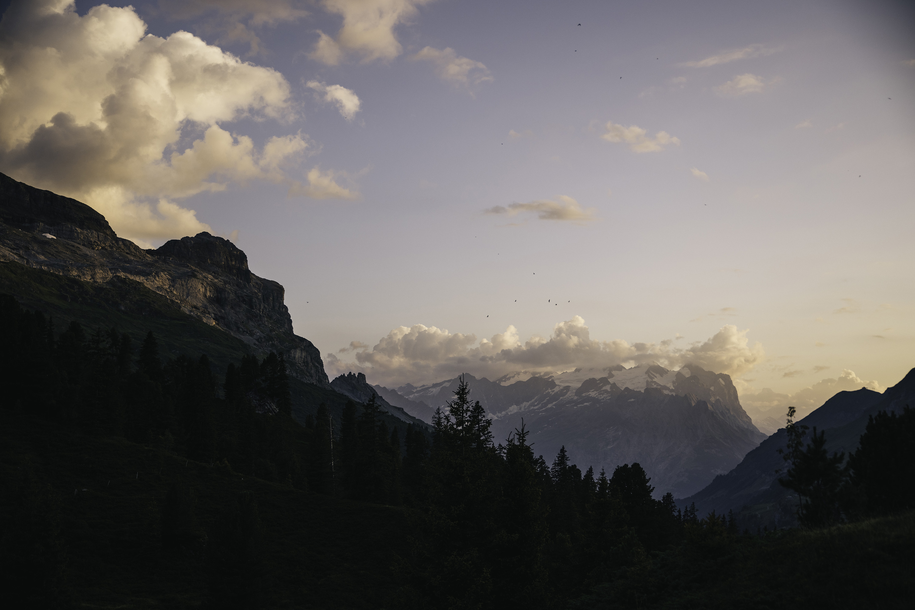 Dusk in the Swiss Alps.