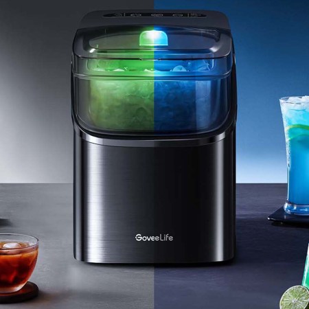 GoveeLife Smart Countertop Ice Maker 1s on a counter with drinks