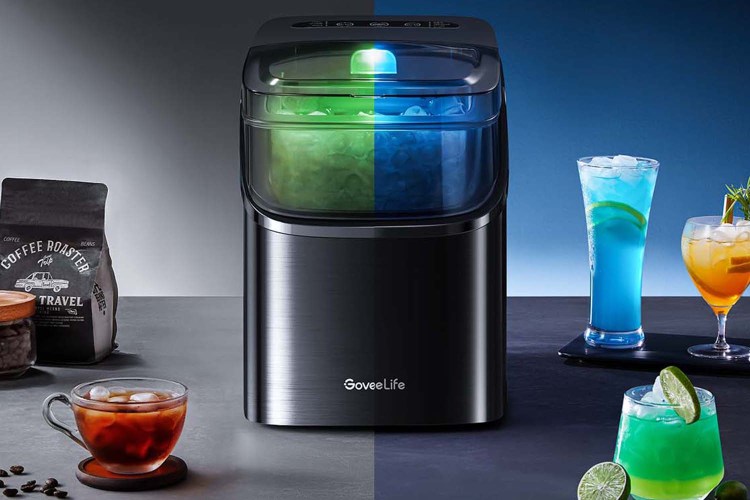 GoveeLife Smart Countertop Ice Maker 1s on a counter with drinks