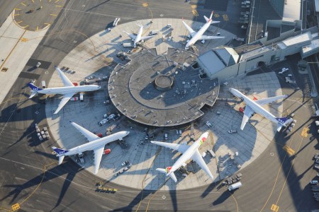 Aerial view of planes at Newark Airport