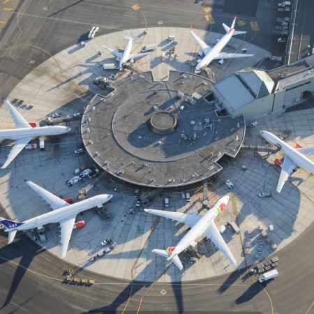 Aerial view of planes at Newark Airport