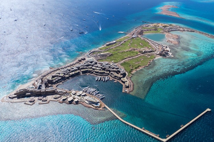 An aerial view of Sindalah, the new island resort in Saudi Arabia that's part of the larger Neom development