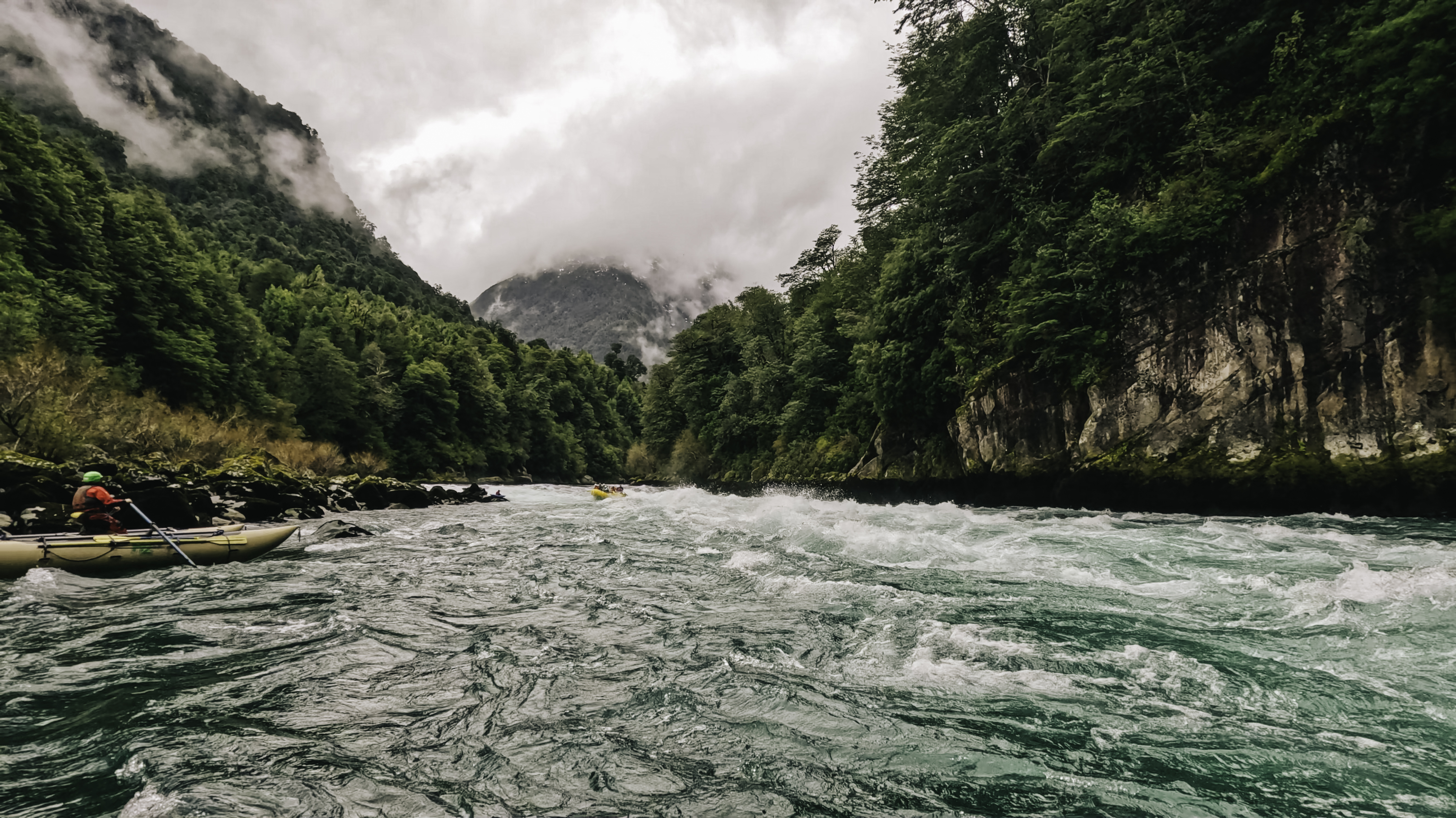 A view of rafts making their way down the Futaleufu River.