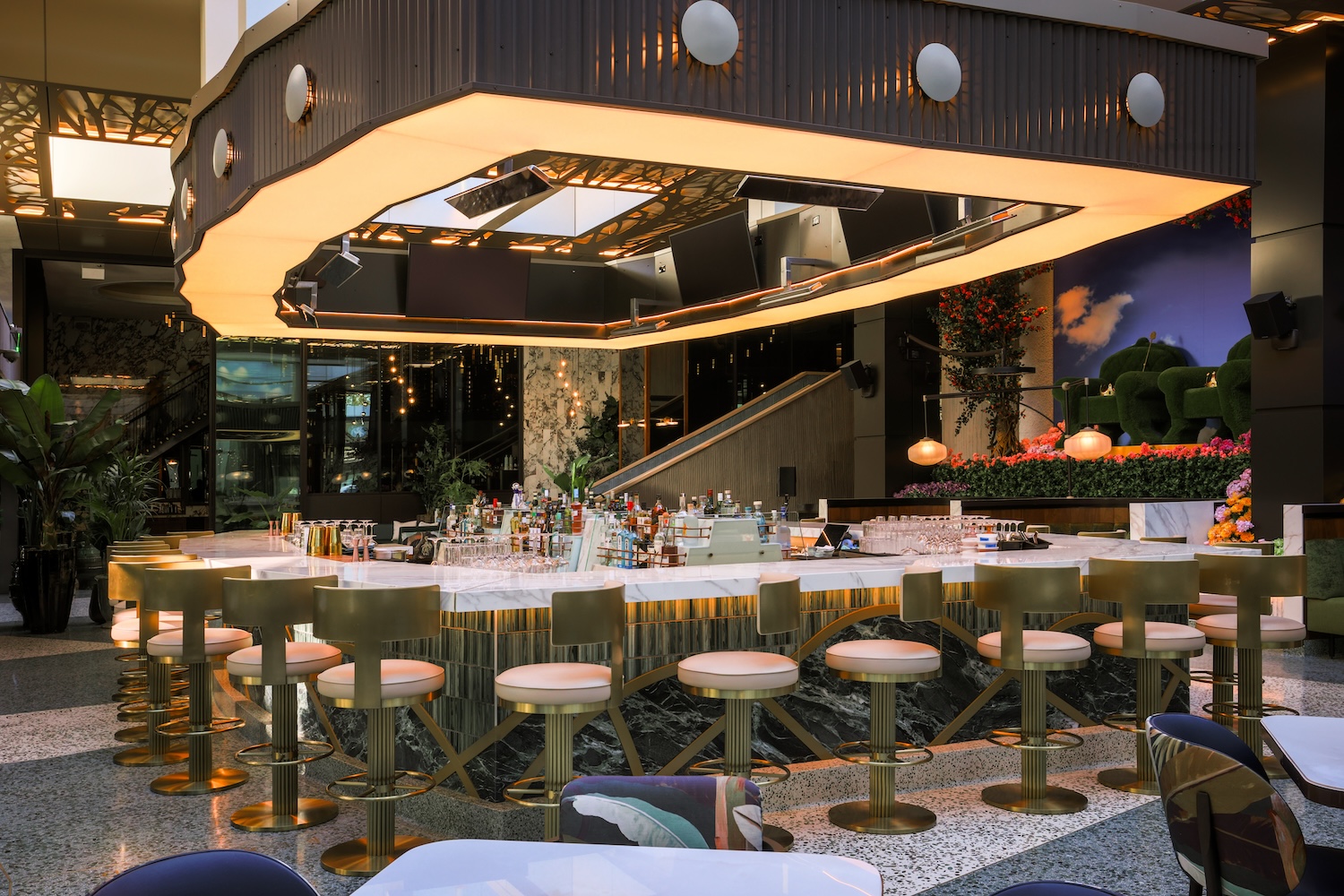 The open-air garden bar and dining room at Gravitas