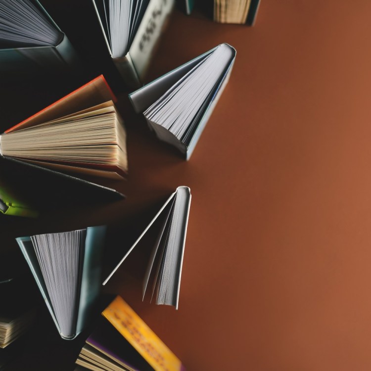 Books sitting on a table.