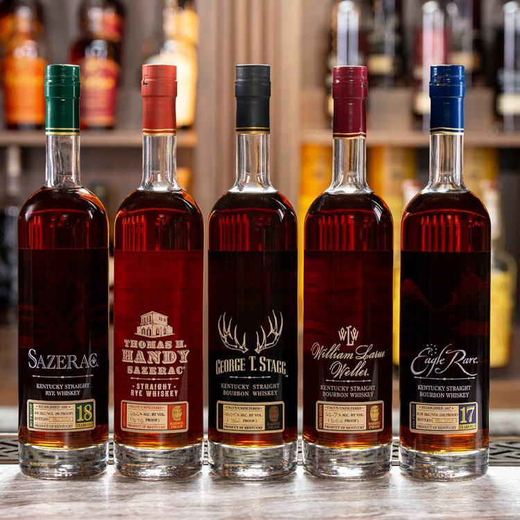 All five whiskeys from the Buffalo Trace Antique Collection 2024, which we tasted and ranked