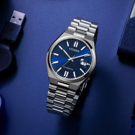 The Citizen NJ015 Tsuyosa Automatic watch with a blue dial, one of the best Citizen watches to gift this holiday season