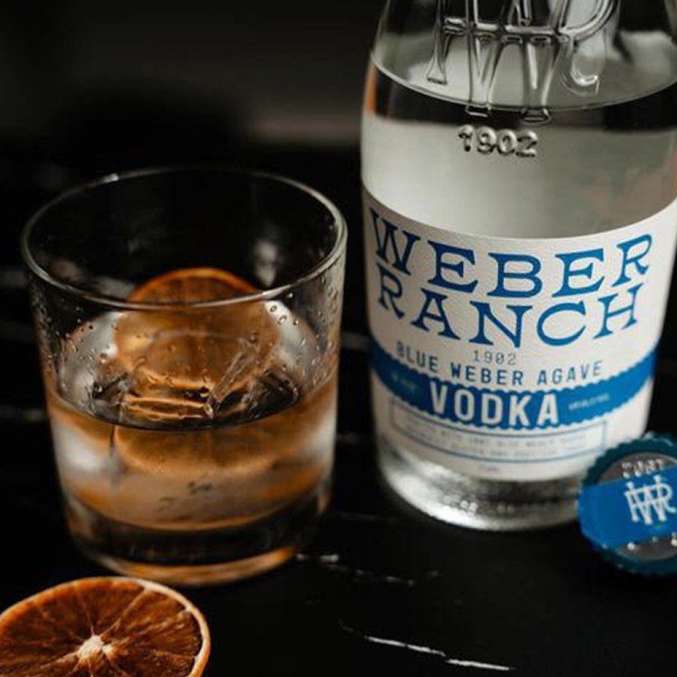 A close-up of Weber Ranch vodka and a cocktail