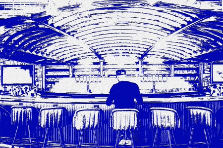 Illustration of a man at a bar alone