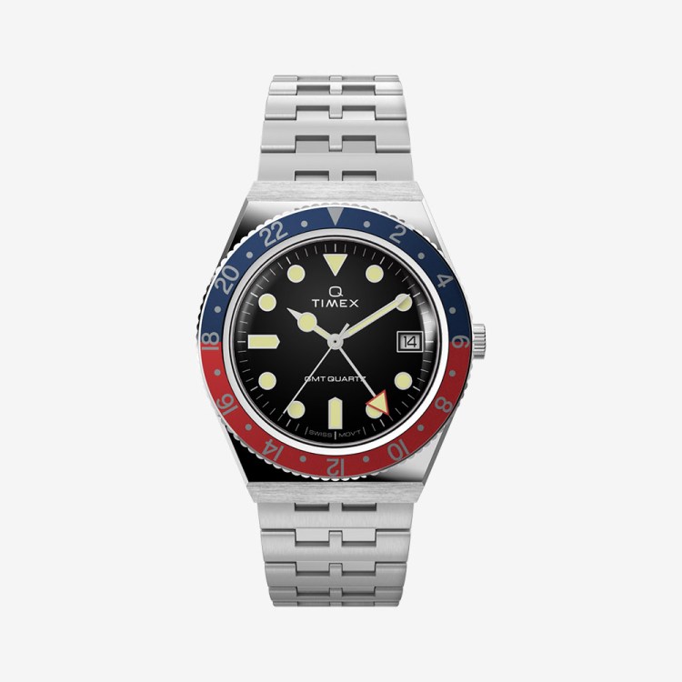 Q Timex GMT 38mm Stainless Steel Bracelet Watch