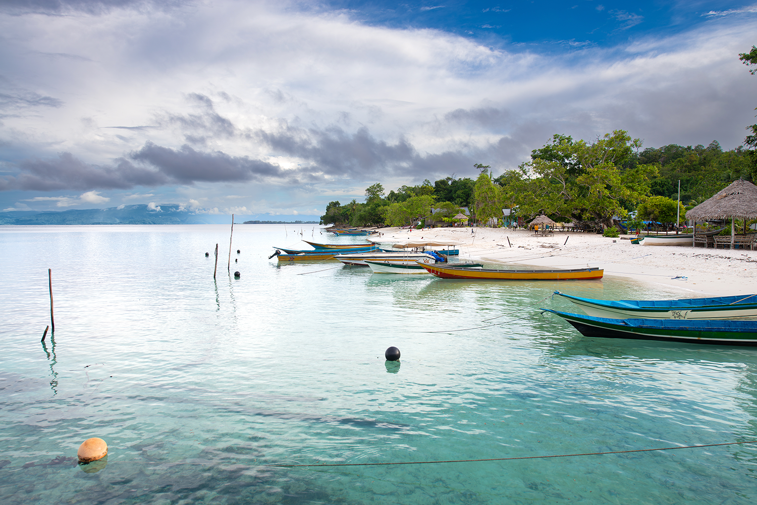 Traditional fishing boats at Sawandarek village, off the south coast of Mansuar island