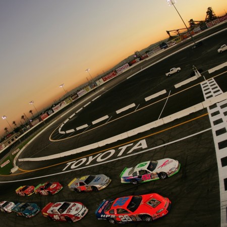 Cars racing at Irwindale Speedway