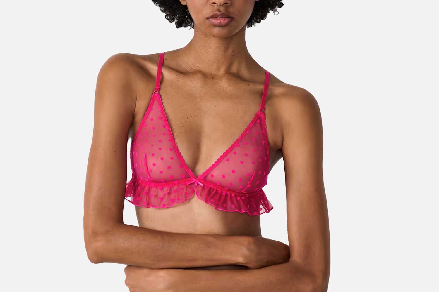 Etam Tulle Triangle Bralette With Hearts