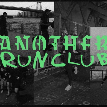 A black and white collage of running photos with the "Another Run Club" logo overlayed in neon green.