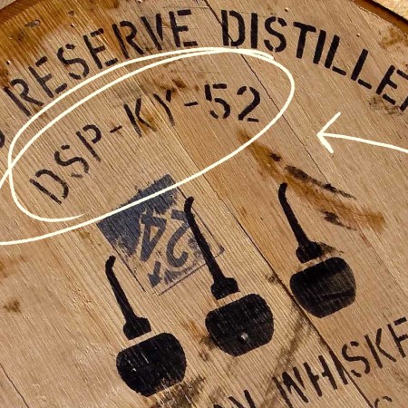 A barrel with the DSP number highlighted from Woodford Reserve