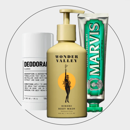 Blu Atlas 48 Hour Natural Deodorant; Wonder Valley Hinoki Body Wash; Marvis Classic Strong Mint Toothpaste